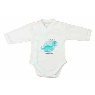 Elöl patentos hosszú ujjú baba body "Hello megérkeztem" mintával   Elöl patentos hosszú ujjú baba body "Hello megérkeztem" mintával