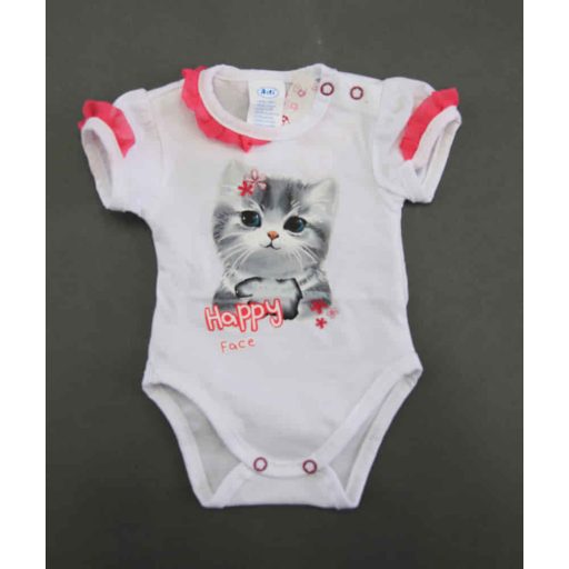 Fodros rövid ujjú baba body cuki Cicás mintával