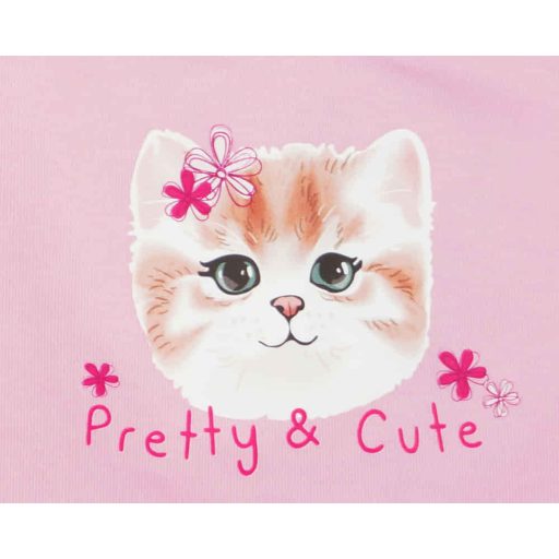 Hosszú ujjú fodros baba rugdalózó cica mintával