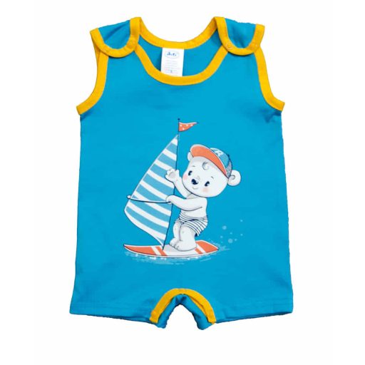 Ujjatlan kisfiú napozó pamut anyagból Szörfös maci mintával