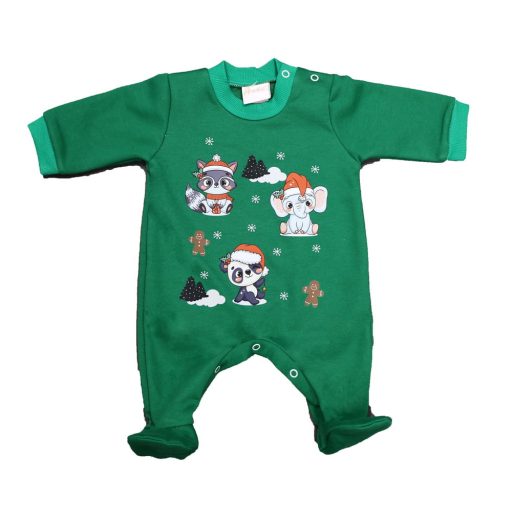 Belül bolyhos hosszú ujjú baba rugdalozó karácsonyi mintával