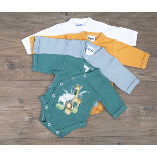 Elöl patentos hosszú ujjú baba body Szafari mintával