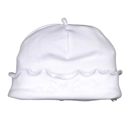 Virág mintás, fülvédős, megkötős baba sapka