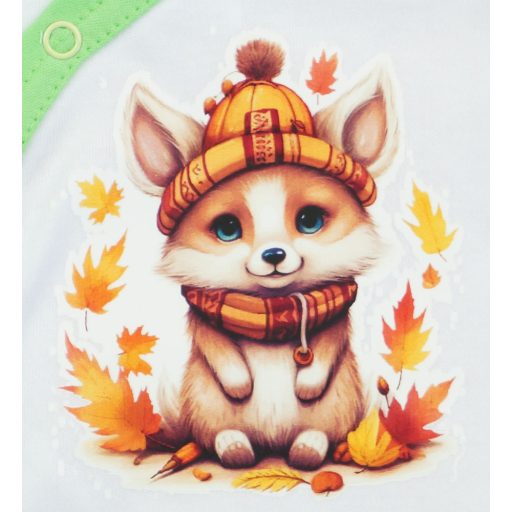 Elöl patentos hosszú ujjú baba body Erdő állatai mintával