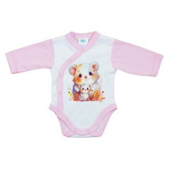 Elöl patentos hosszú ujjú baba body Erdő állatai mintával   Elöl patentos hosszú ujjú baba body Erdő állatai mintával