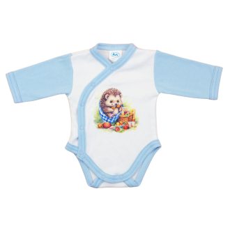 Elöl patentos hosszú ujjú baba body Erdő állatai mintával   Elöl patentos hosszú ujjú baba body Erdő állatai mintával