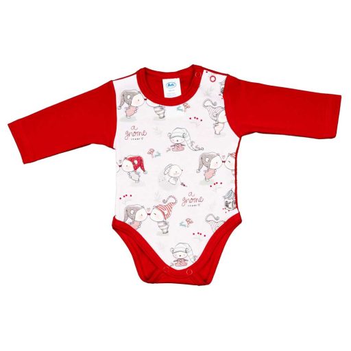Hosszú ujjú baba body karácsonyi manó mintával