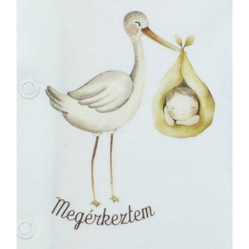 Hosszú ujjú rugdalózó, gólyás mintával