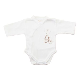 Elöl patentos hosszú ujjú baba body – Kis cipő mintával   Elöl patentos hosszú ujjú baba body – Kis cipő mintával