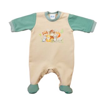   Belül bolyhos, hosszú ujjú baba rugdalózó – Állatos mintával