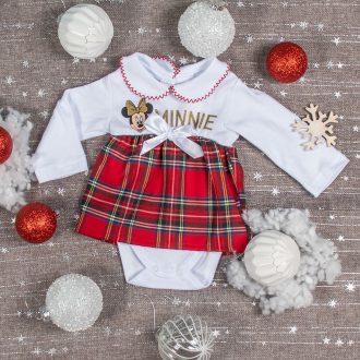 Disney Minnie galléros| hosszú ujjú karácsonyi body| kombidressz kockás betéttel fehér   Disney Minnie galléros| hosszú ujjú karácsonyi body| kombidressz kockás betéttel fehér