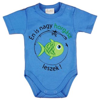   "Én is nagy horgász leszek" feliratos rövid ujjú baba body sárga