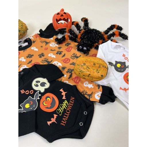 Halloween hosszú ujjú baba body fekete