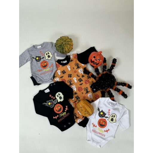 Halloween hosszú ujjú baba body szürke