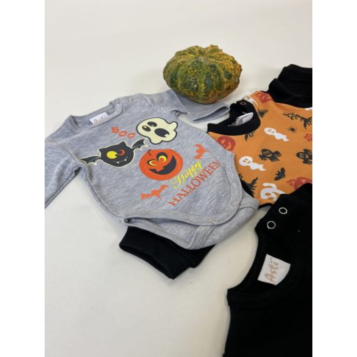 Halloween hosszú ujjú baba body szürke
