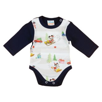   Disney Mickey és Minnie karácsonyi hosszú ujjú baba body kék