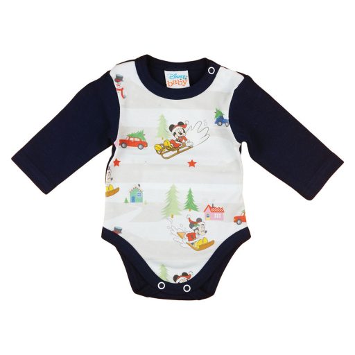 Disney Mickey és Minnie karácsonyi hosszú ujjú baba body kék