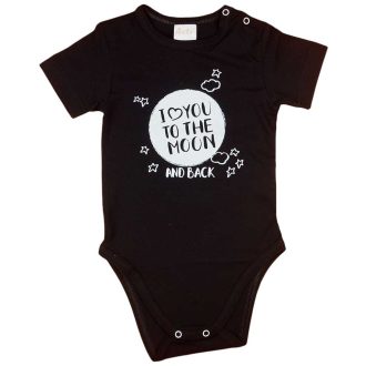   "I love you to the moon and back" feliratos rövid ujjú baba body fekete