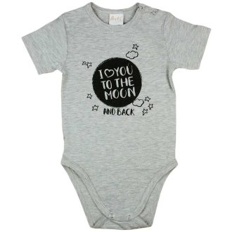   "I love you to the moon and back" feliratos rövid ujjú baba body szürke
