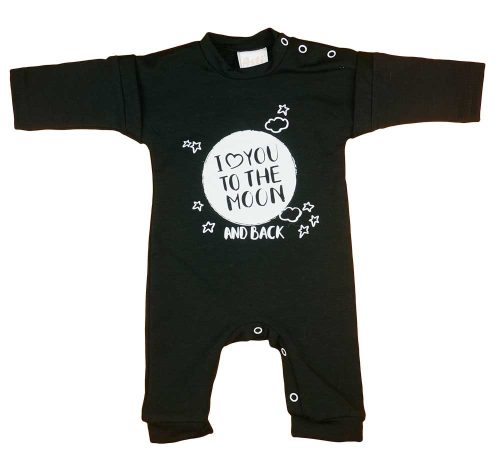 Hosszú ujjú baba rugdalózó " I love to the moon and back" felirattal