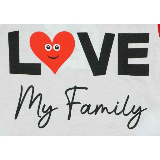 "Love my family" feliratos rövid ujjú baba body piros
