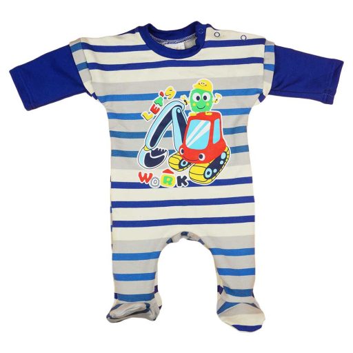 Hosszú ujjú, belül bolyhos baba rugdalózó munkagépes mintával