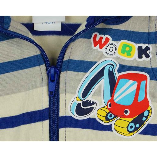 Belül bolyhos kisfiú mellény munkagépes mintával