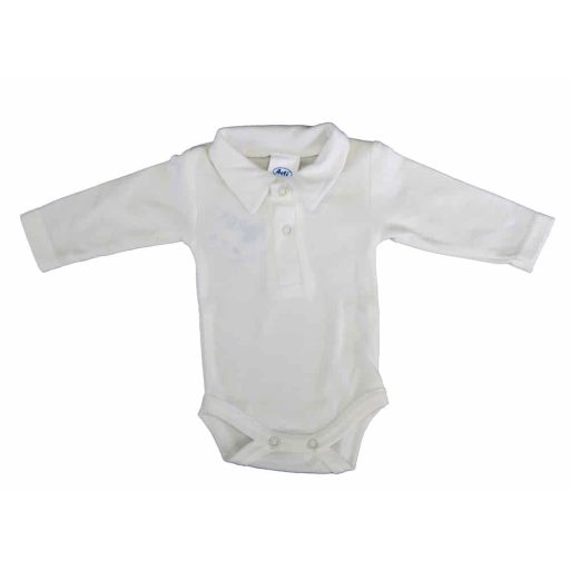 Egyszínű, elöl patentos, gallétos hosszú ujjú baba body-kombidressz.