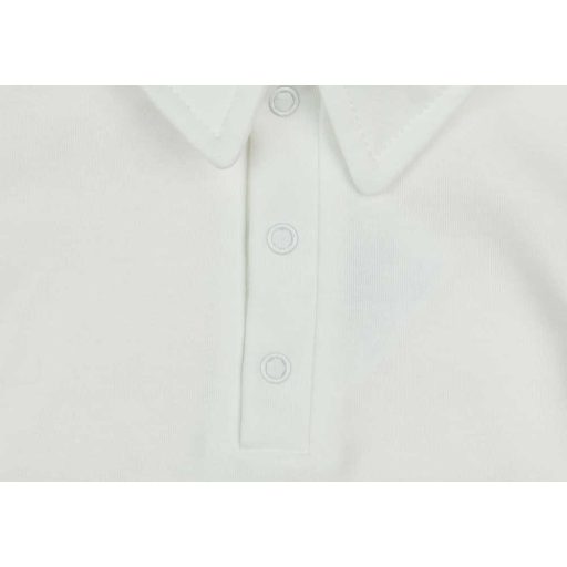 Egyszínű, elöl patentos, gallétos hosszú ujjú baba body-kombidressz.