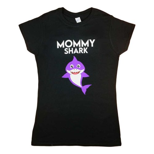 Rövid ujjú női póló cápás mintával "Mommy shark" felirattal