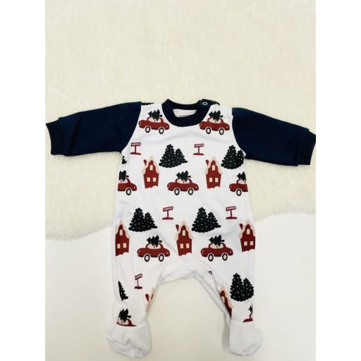 Belül bolyhos hosszú ujjú baba rugdalozó karácsonyi mintával