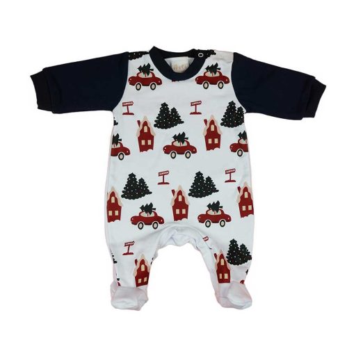 Belül bolyhos hosszú ujjú baba rugdalozó karácsonyi mintával