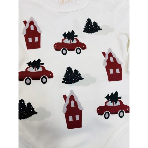 Belül bolyhos hosszú ujjú baba rugdalozó karácsonyi mintával