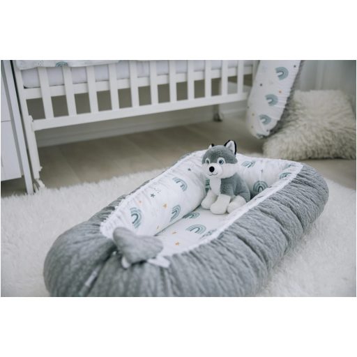 Bubaba babafészek kötött hatású "L" méret- Grey rainbow