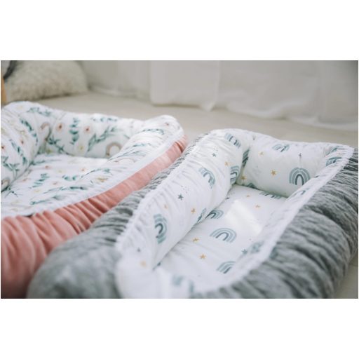 Bubaba babafészek kötött hatású "L" méret- Grey rainbow