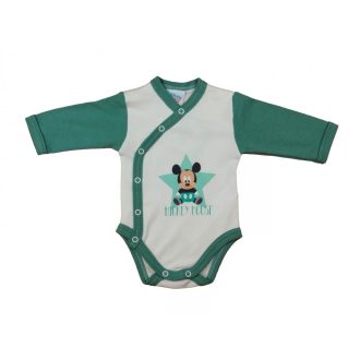 ABR Hosszú ujjú elől patentos pamut body - Zöld-Fehér - Mickey egér (62)   ABR Hosszú ujjú elől patentos pamut body - Zöld-Fehér - Mickey egér (62)
