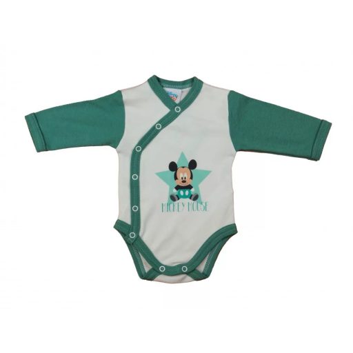 ABR Hosszú ujjú elől patentos pamut body - Zöld-Fehér - Mickey egér (68)