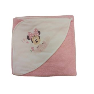   ABR Kapucnis frottír törölköző Minnie egér mintával 100x100cm  - Rózsaszín