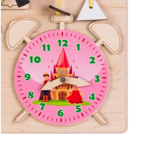 Moni Montessori Fából készült közepes matatófal (50x37.5 cm) - Órás - Lányos