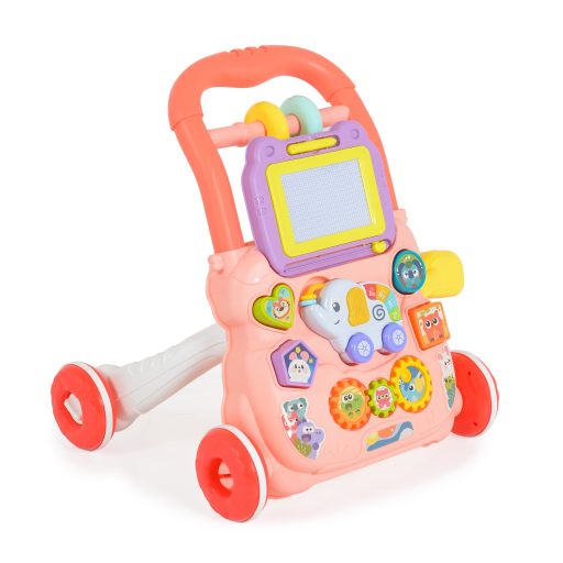 Moni Toys Music Walker interaktív, elefántos, műanyag járássegítő - Rózsaszín