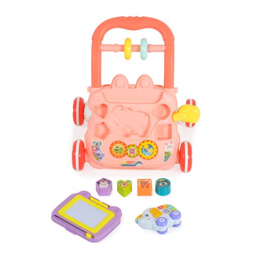 Moni Toys Music Walker interaktív, elefántos, műanyag járássegítő - Rózsaszín