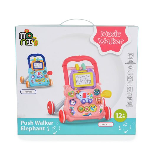 Moni Toys Music Walker interaktív, elefántos, műanyag járássegítő - Rózsaszín