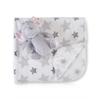   Cangaroo Ajándékdobozos plüss takaró (90x75 cm) - Plüss elefánt játékkal - Szürke csillagok
