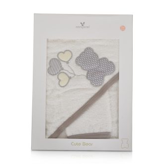 Cangaroo Pamut frottír, maci mintás kapucnis törölköző (100x100 cm) + Mosdatókesztyű - Fehér - Barna szegéssel   Cangaroo Pamut frottír, maci mintás kapucnis törölköző (100x100 cm) + Mosdatókesztyű - Fehér - Barna szegéssel