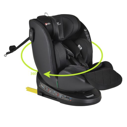 Cangaroo Castor I-Size 360°-ban forgatható ISOFIX gyermekülés, hangjelzéssel (40-150 cm) - Fekete