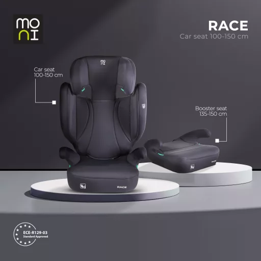 Moni Race I-Size gyermekülés 100-150 cm - Fekete