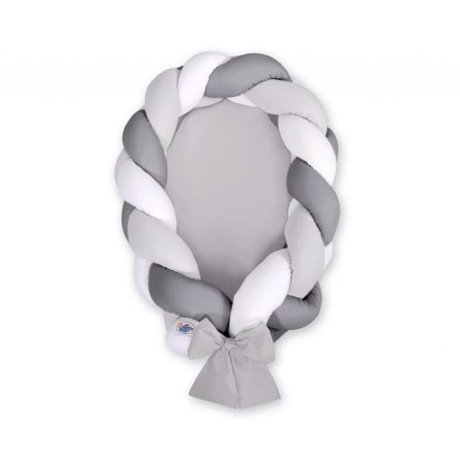 Fonott babafészek és rácsvédő - 2in1 - fehér-szürke - világosszürke alap