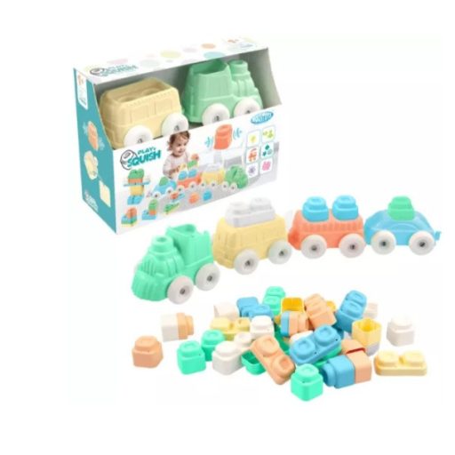 Mochtoys Play&Squish puha vonat építőkocka NAGY szett 12+4dbos