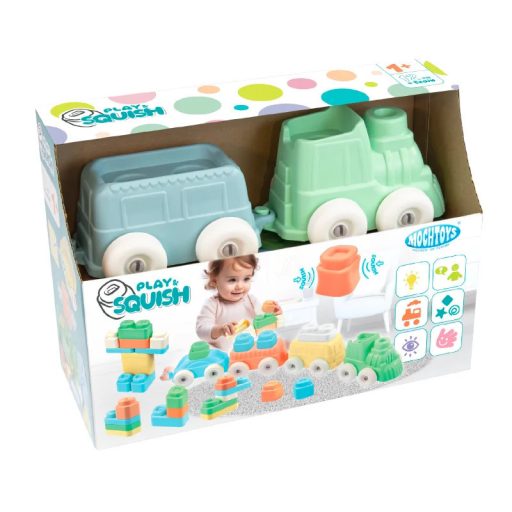 Mochtoys Play&Squish puha vonat építőkocka NAGY szett 12+4dbos