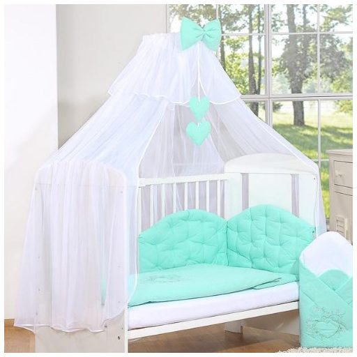 BabyLion Prémium baldachin függöny - Fehér - Menta masni